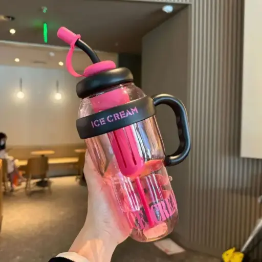 Colorful Ice bottle with Straw and Handle